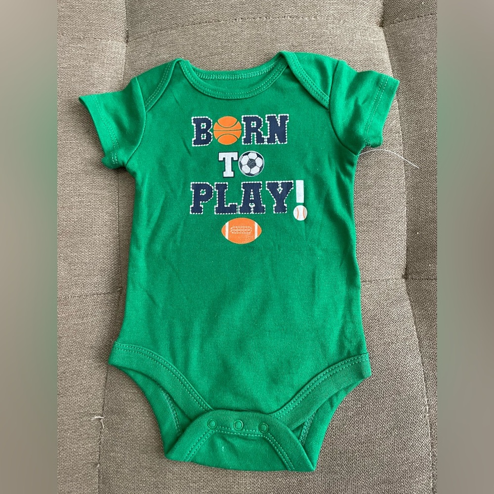 Born to Play Basketball Soccer Football Green One Piece Bodysuit Size 0-3 M